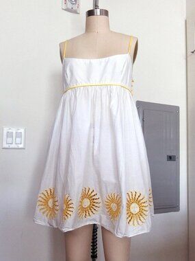 Milly Cabana White Yellow Embroidered Sun Sundress Size M